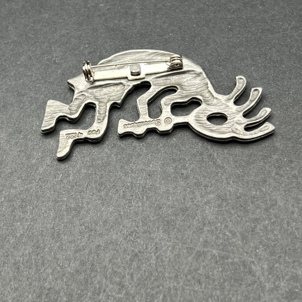 Spoontiques Kokopelli Brooch Boho Southwestern Style Pewter Tone Vintage Pin - Picture 7 of 9